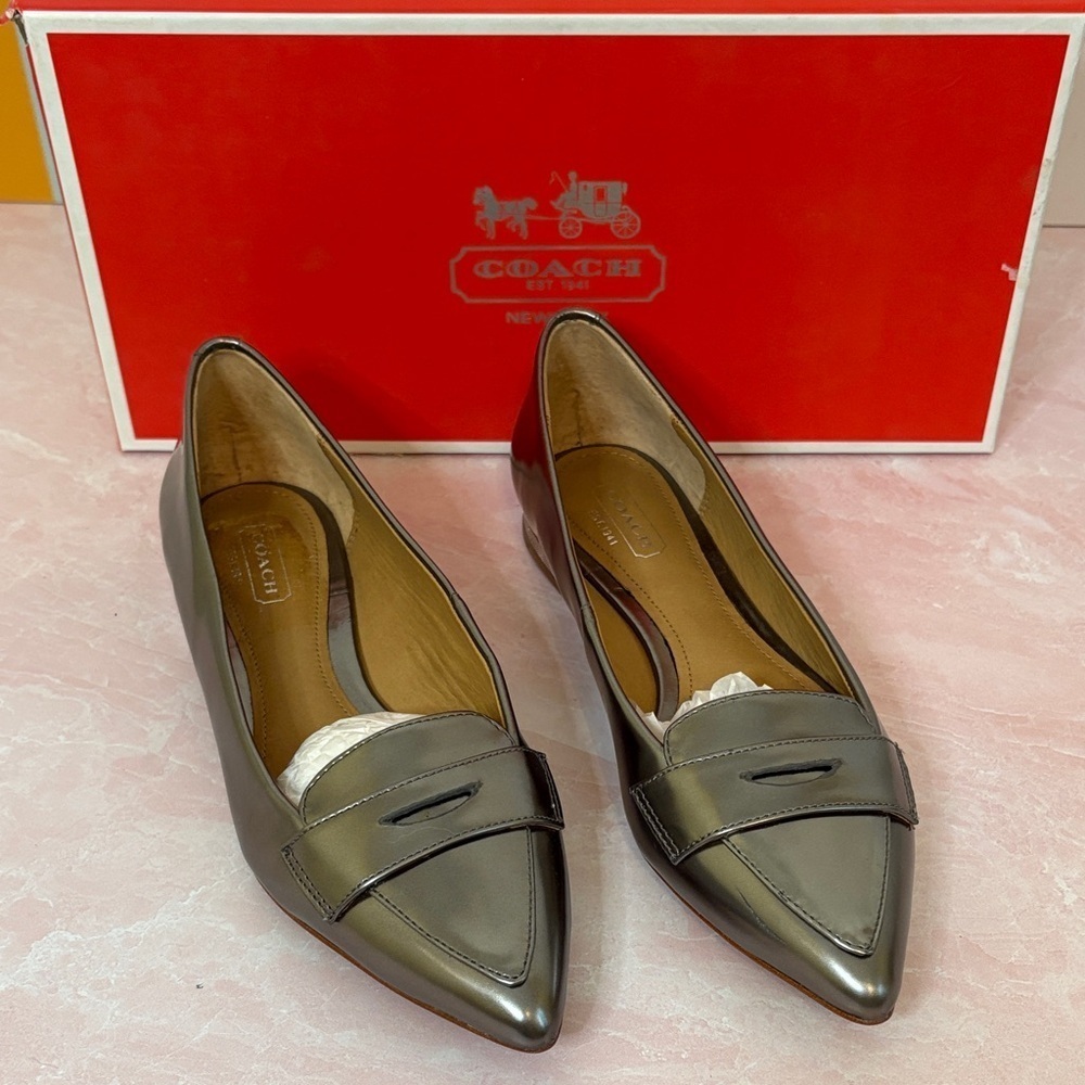 Coach Tabitha Mirror Metallic Warm Pewter Loafers